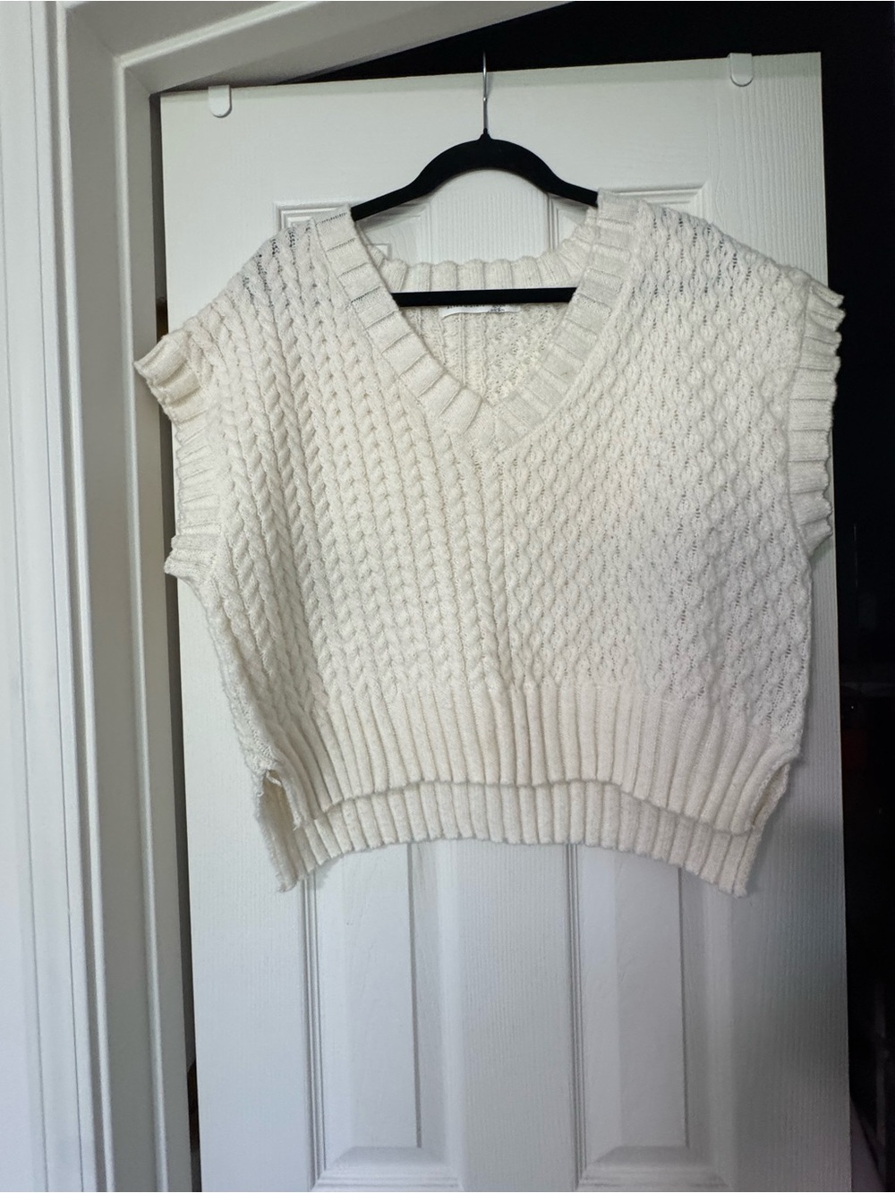 Altar'd State Cream Cable Knit V-Neck Sweater Vest